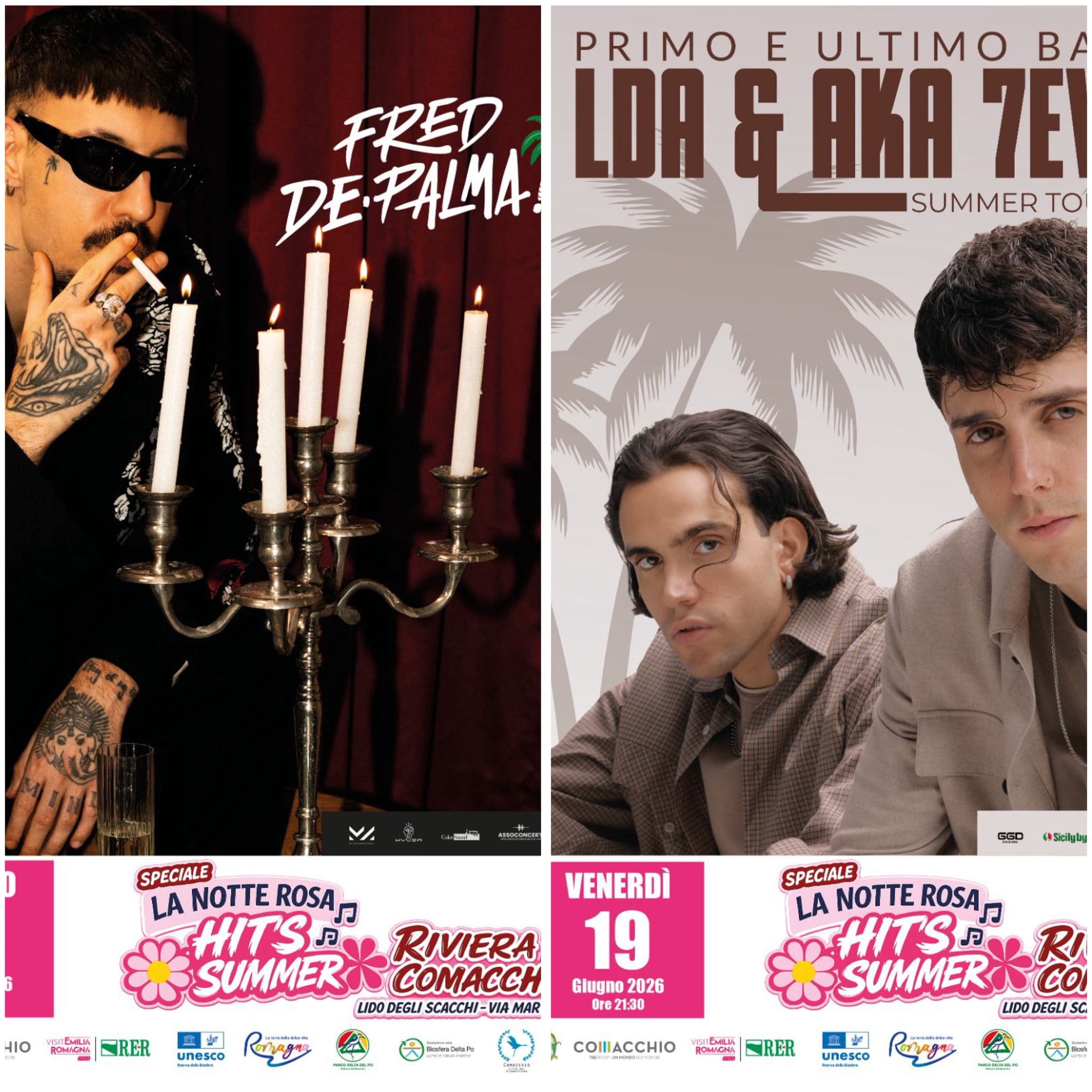 Notte Rosa 2026 a Lido degli Scacchi: LDA, Aka 7even e Fred De Palma in concerto gratuito il 19 e 20 giugno